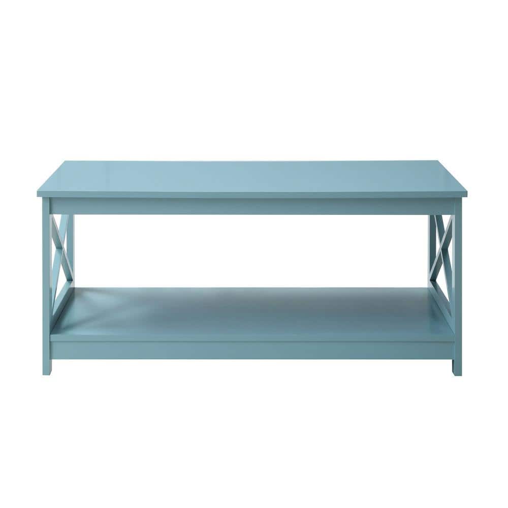Sea Foam Blue Rectangular Wood Coffee Table with Shelf