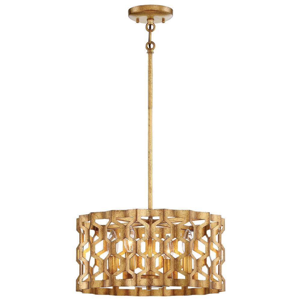 Pandora Gold Leaf 4-Light Semi-Flush Mount Drum Pendant