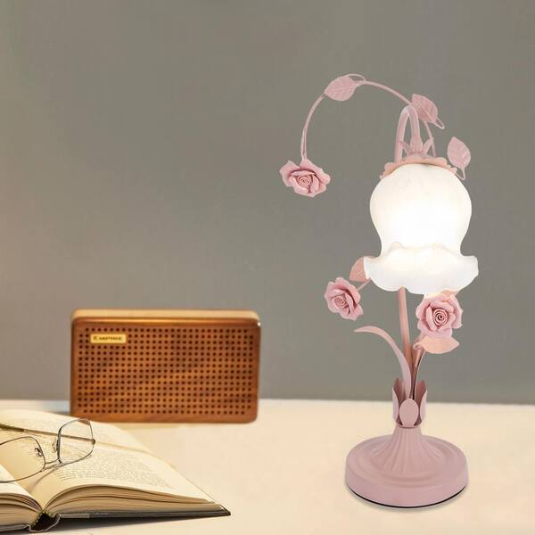 OUKANING 16.92 in. Pink Retro Rose Glass Task and Reading Desk