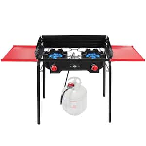 Outdoor Dual Burner Stove with Carrying Bag and Side Shelves