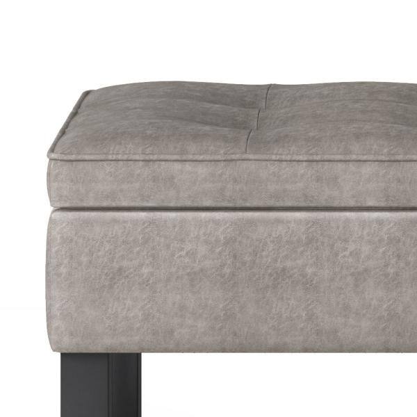 Gray Taupe Faux Leather Storage Ottoman Bench with Open Shelf