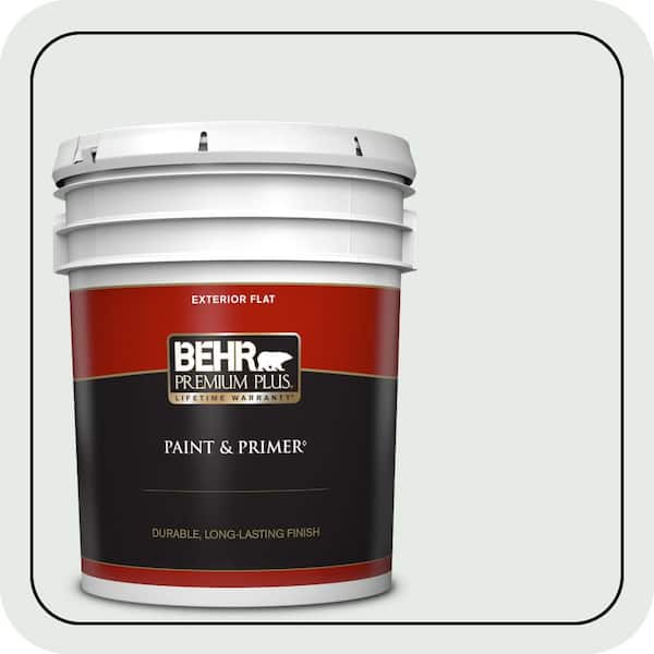 BEHR PREMIUM PLUS 5 gal. #BL-W08 Frothy Surf Flat Exterior Paint & Primer