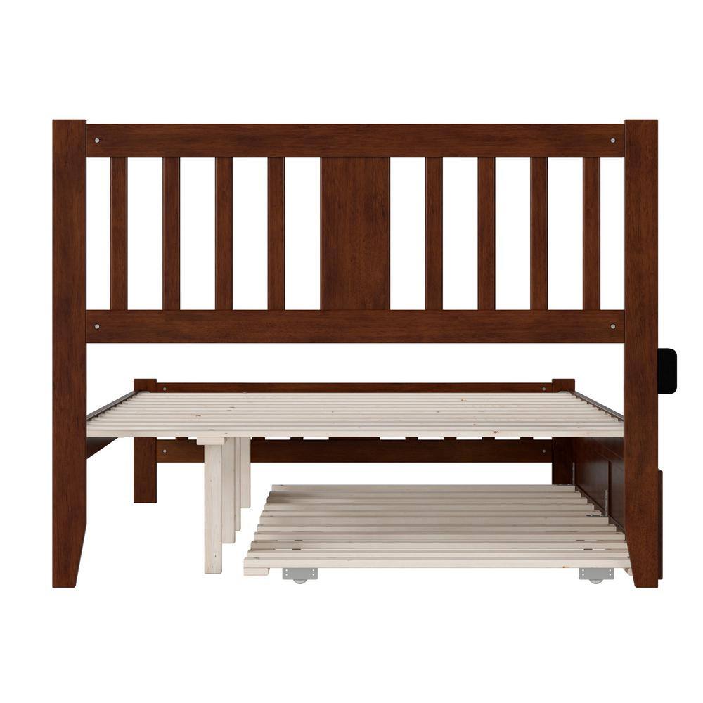 Walnut Full Size Mission Wood Platform Bed with Trundle