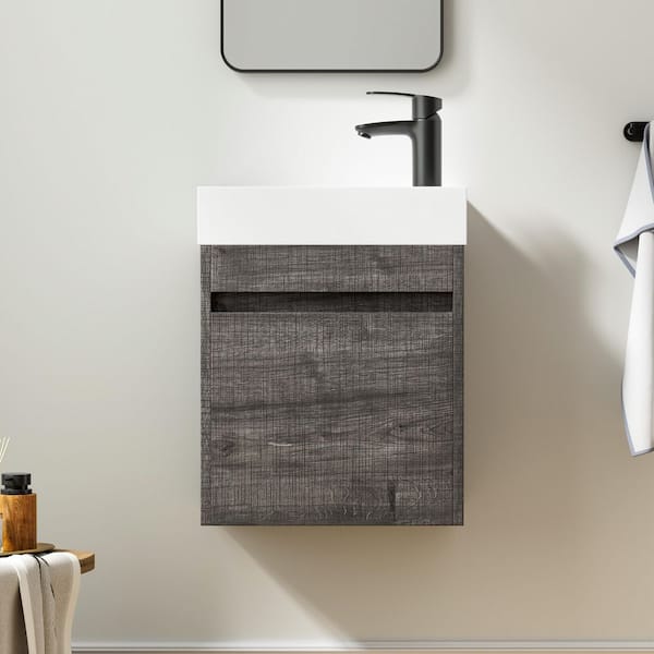 18.1 in. W x 10.2 in. D x 22.8 in. H Bath Vanity in Plaid Grey Oak with White Resin Top