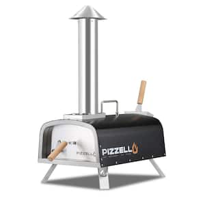 Propane and Wood Fired Stainless Steel Outdoor Pizza Oven Pizza Grill with Gas Burner, Wood Tray, 12 in. - Black