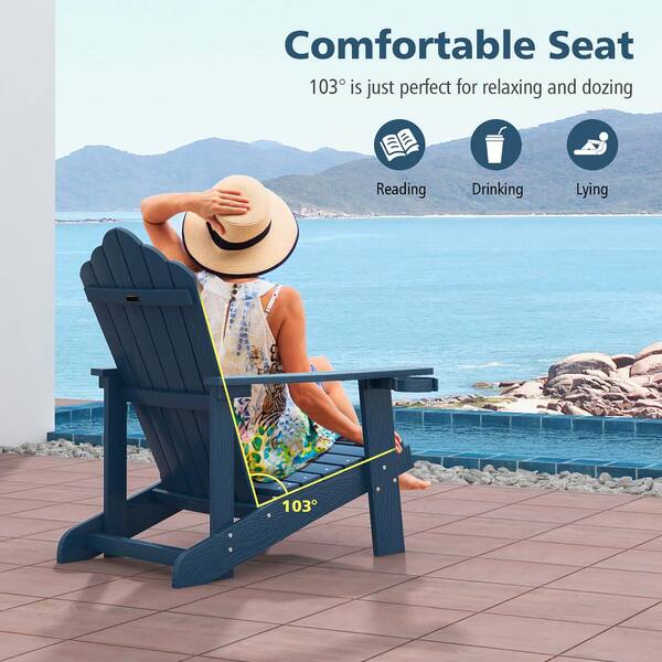 Gymax Patio HIPS Navy Outdoor Weather Resistant Slatted Chair