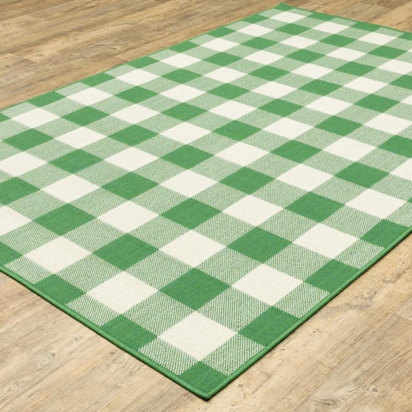 Green, Ivory 2 ft. x 3 ft. Loomed Geometric Polypropylene Rectangle Indoor/Outdoor Area Rug