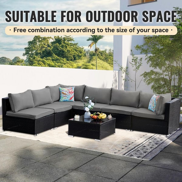 Cesicia 7-Piece Wicker Outdoor Sectional Sofa Set Patio