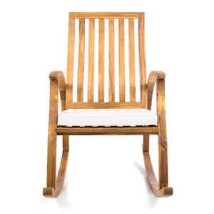 Cayo Natural Stained Wood Outdoor Rocking Chair with Cream Cushions (2-Pack)