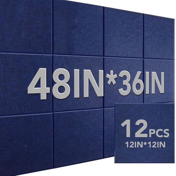 12-Pack Reusable Felt Bulletin Board Tiles 36x48 Wall Pin Board with 70 Pins Non-Marking Adhesives Blue 12 Sheets
