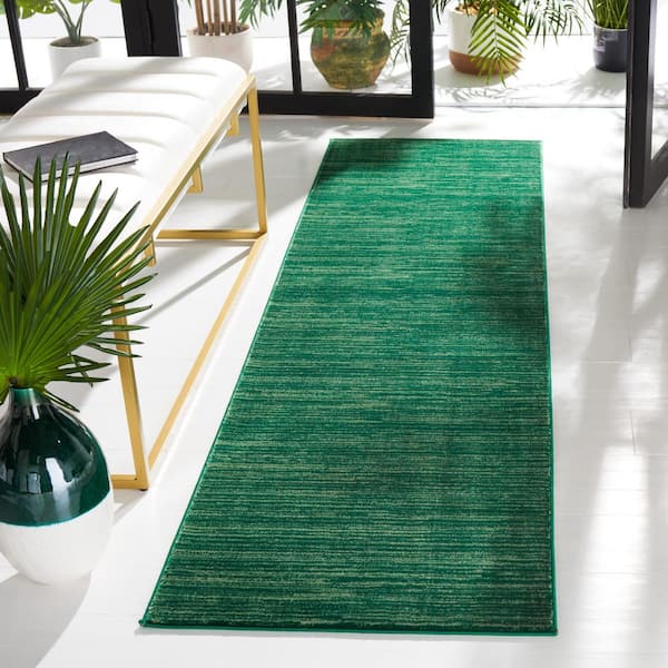 Vision 2 ft. x 10 ft. Dark Green Striated Runner Rug