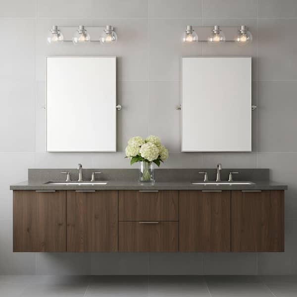 Rito 23.13 in. W x 7.125 in. H 3-Light Brushed Nickel Dimmable Large Bathroom Vanity Light with No Bulbs Included