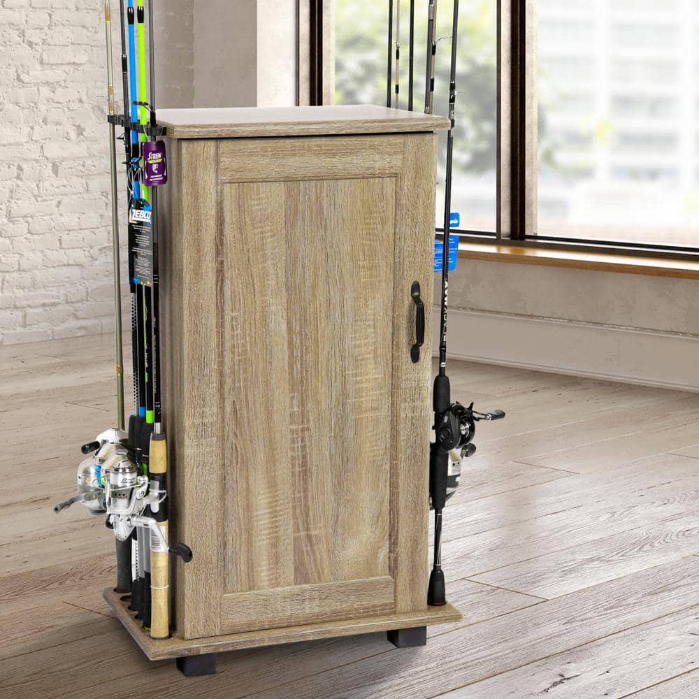Barnwood Fishing Gear Storage Cabinet with Rod Holder