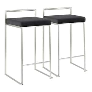 Fuji 26 in. Stainless Steel Stackable Counter Stool with Black Velvet Cushion (Set of 2)
