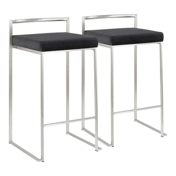 Lumisource Fuji 26 in. Stainless Steel Stackable Counter Stool with Black Velvet Cushion (Set of 2)
