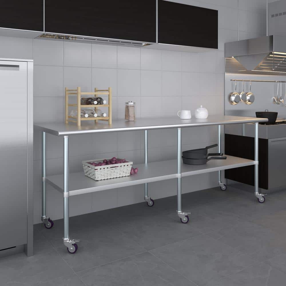96'' Stainless Steel Work Table with Undershelf and Casters