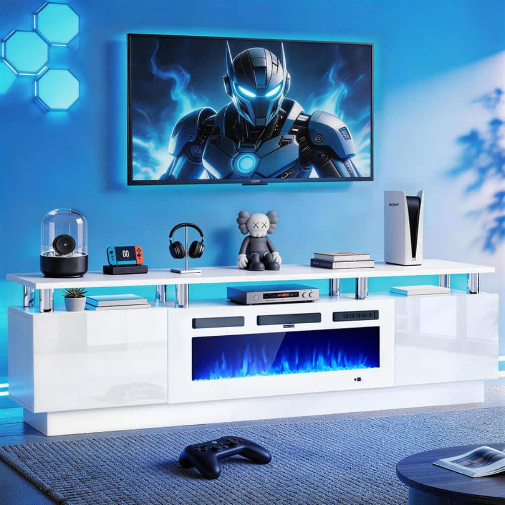 80" Fireplace TV Stand, Fire Place TV Stand for TVs up to 90", 36" Electric Fireplace, All White