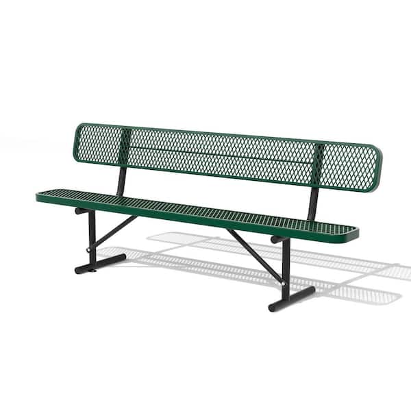 96 in. 6-Person Green Thermoplastic Coated Metal Outdoor Garden Bench Park Bench, Picnic Bench, Commercial-Grade Seating