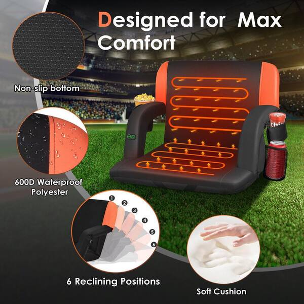 Orange Dual-Sided Heated Stadium Chair with Back Support, 3-Level