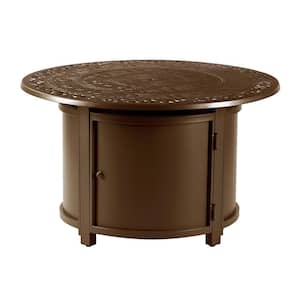 44 in. x 44 in. Brown Round Aluminum Propane Fire Pit Table with Glass Beads, 2 Covers, Lid, 55,000 BTUs