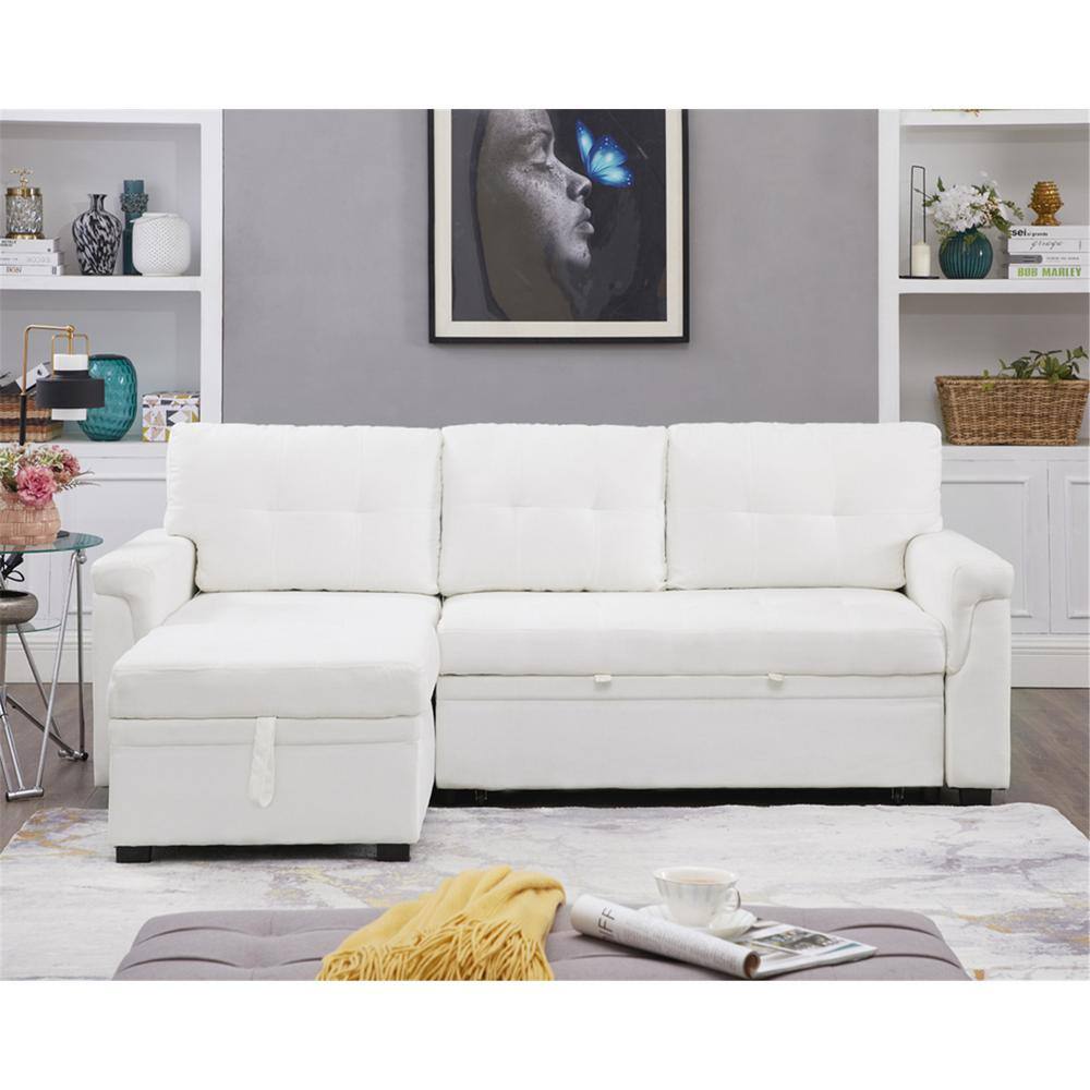 HOMESTOCK 78 in W Reversible Velvet Sleeper Sectional Sofa Storage