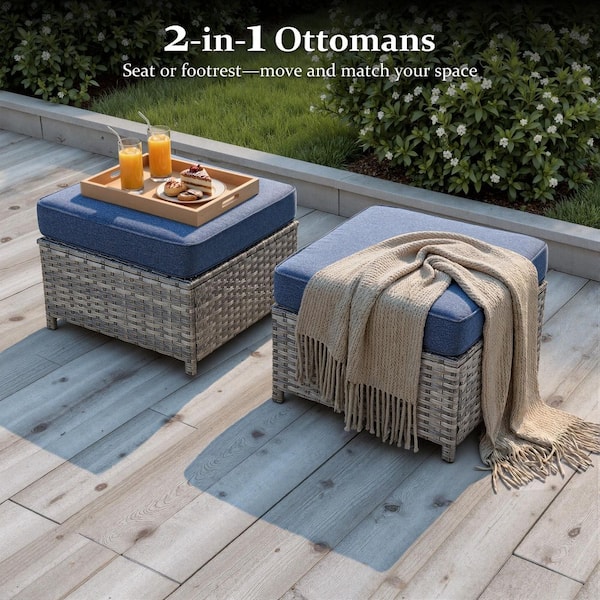 OVIOS New Vultros Gray 7-Piece Wicker Outdoor Patio Conversation