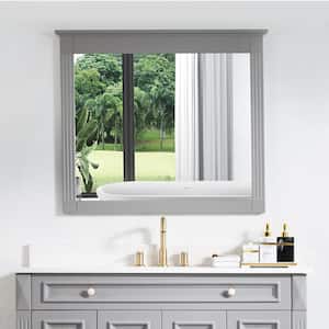 38 in. W x 33 in. H Rectangular Framed Wall Mounted Moisture-proof Solid Wood Bathroom Vanity Mirror in Grey,Easy Hang
