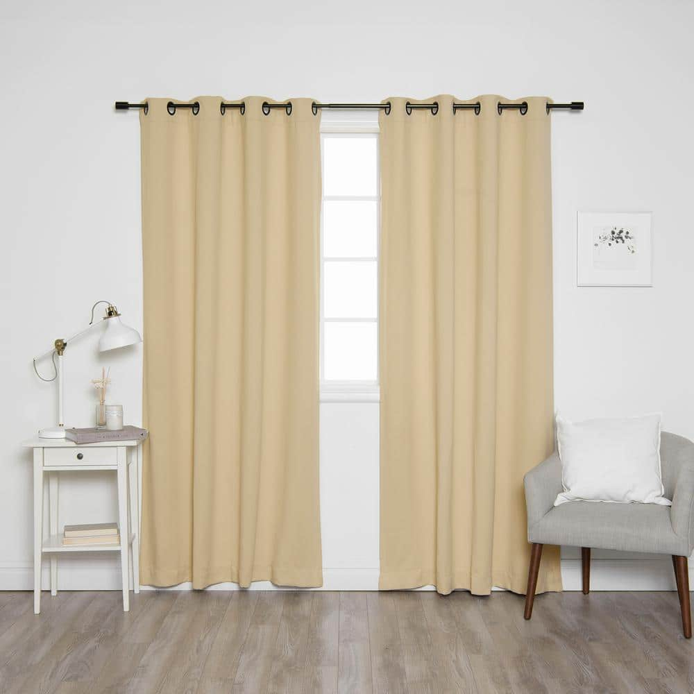 Best Home Fashion Beige Panel Black Grommets Solid Grommet Blackout Curtain 52 In W X 84 In L Set Of 2 Yg 24 Blk Bo 84 Beige The Home Depot