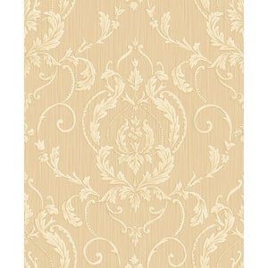Ornamenta 2-Gold/Cream Detailed Damask Non-Pasted Vinyl on Paper Material Wallpaper Roll (Covers 57.75 sq.ft.)