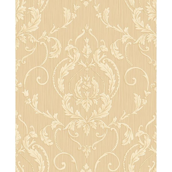 Unbranded Ornamenta 2-Gold/Cream Detailed Damask Non-Pasted Vinyl on Paper Material Wallpaper Roll (Covers 57.75 sq.ft.)