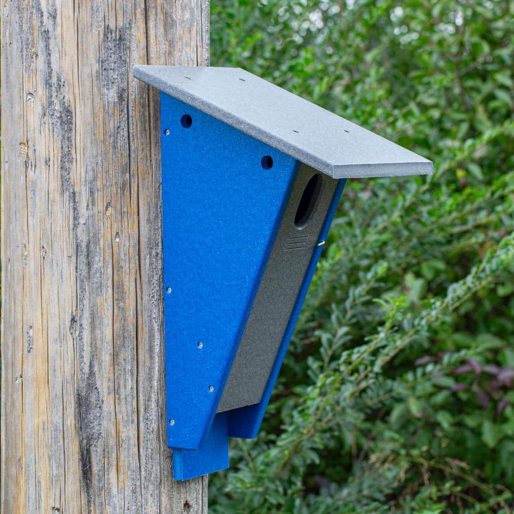 Gray and Blue Poly Resin Mid-Century Modern Birdhouse
