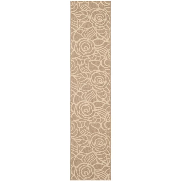 SAFAVIEH Courtyard Coffee/Sand 2 ft. x 7 ft. Floral Indoor/Outdoor Patio  Runner Rug