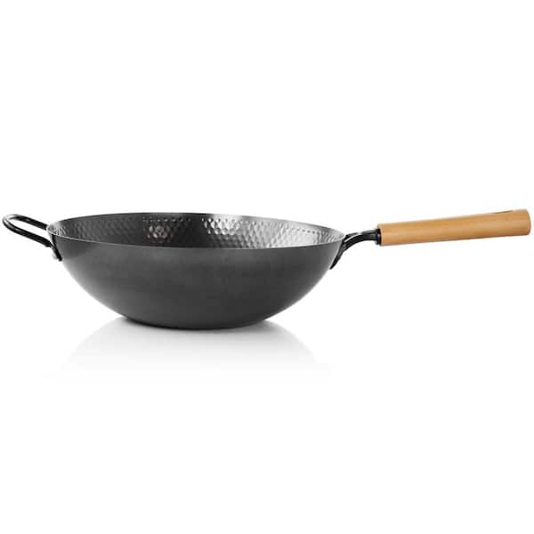 POLARBEAR Camping Iron Stir-Fried Wok 9 Uncoated Chinese Style Small Deep  Wok Flat Bottom Wok with Iron Lid & Handle for All Stoves