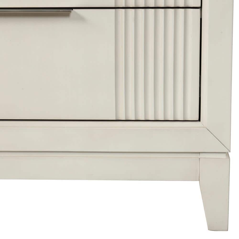 Antique White Wood 6-Drawer Dresser with Mirror