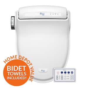 BB-1000 Supreme Electric Bidet Seat for Elongated Toilets in White with Drylette Towels