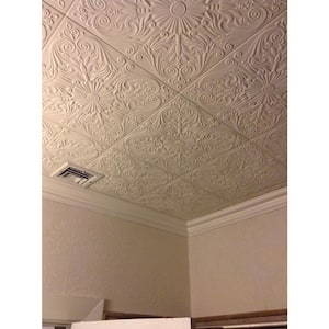 Spanish Silver 1.6 ft. x 1.6 ft. Glue Up Foam Ceiling Tile in Plain White (21.6 sq. ft./case)