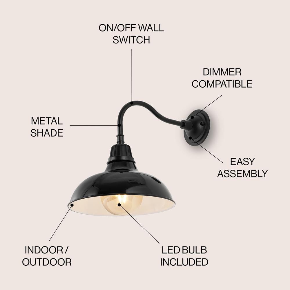 Aurora 12.25" Black Iron LED Gooseneck Arm Sconce