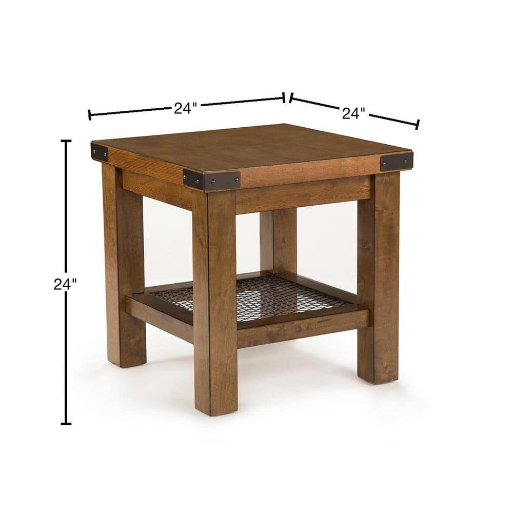 Distressed Oak and Metal Industrial Square End Table
