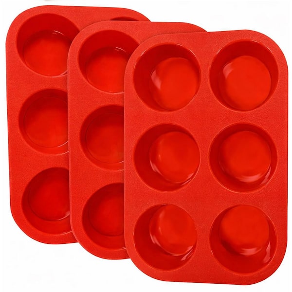 6-Cup Silicone Muffin Pan Nonstick Food Grade BPA Free Cupcake Tray for Baking Multiple Uses 3 Pack