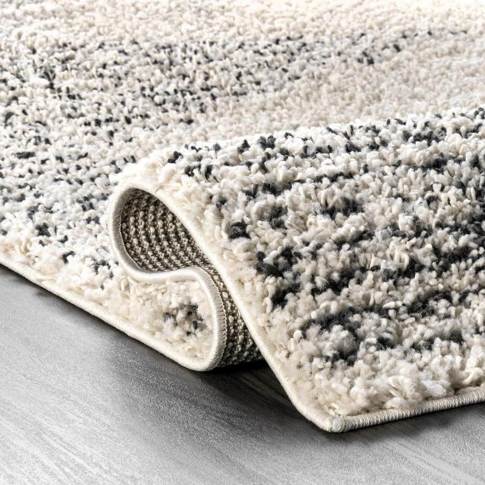 Scarlette Off-White and Charcoal Diamond Shag Runner Rug