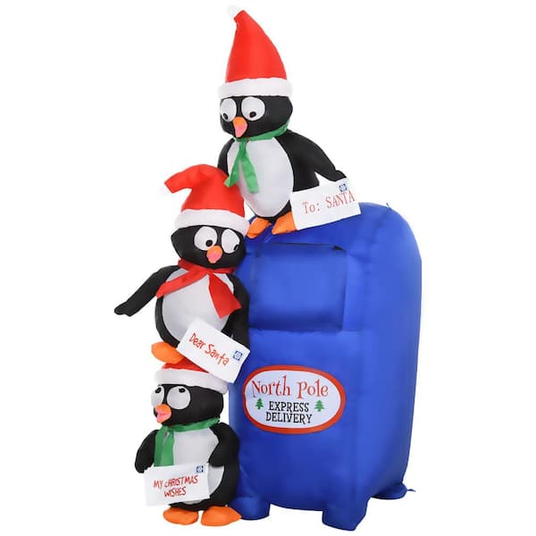 HOMCOM 6 ft. Pre-Lit LED Penguin Mailbox Christmas Inflatable with Water-Resistant Materials