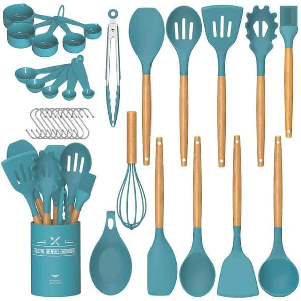 33Pcs Non-stick Silicone Cooking Utensils Set-Dark Blue with Holder