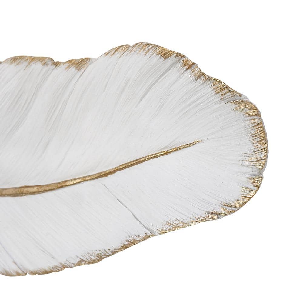 White and Gold Polystone Feather Wall Art Sculpture