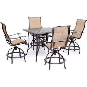 Manor 5-Piece High-Dining Set with 4 Sling Swivel Chairs and Square Cast-Top Table