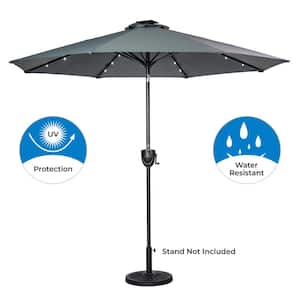 9 ft. Round 8 Rib Aluminum Market Bluetooth Solar Lighted Patio Umbrella in Grey