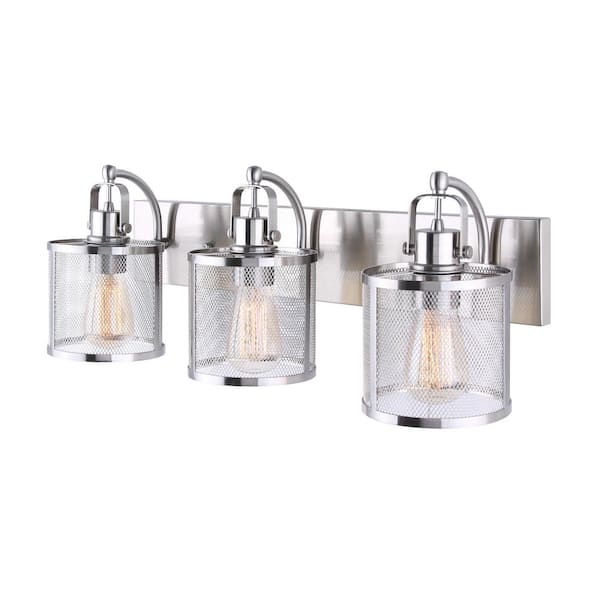 CANARM Beckett 25 in. 3-Light Brushed Nickel Vanity Light with Metal Shade