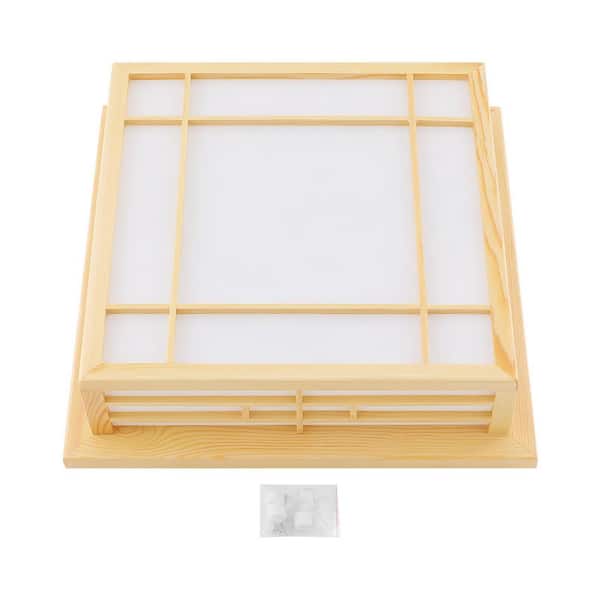 OUKANING 17.72 in. Wood Japanese Square Integrated LED Flush Mount
