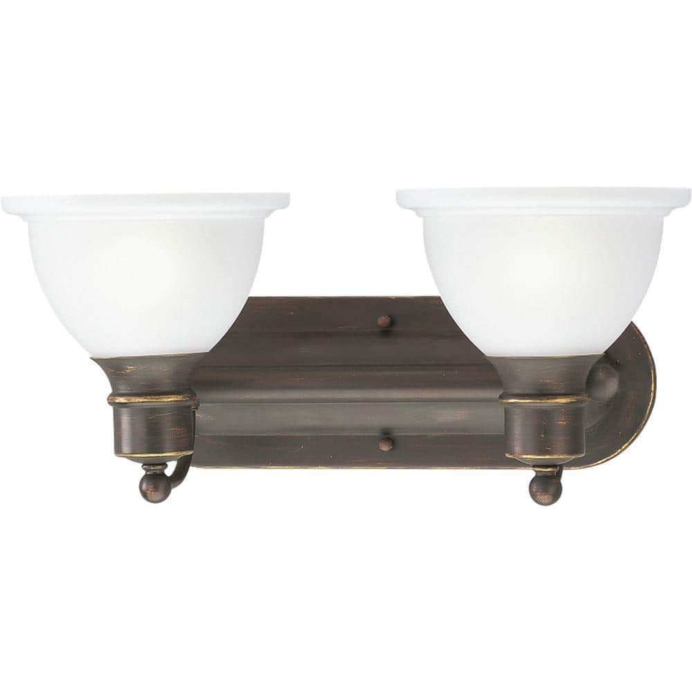 Antique Bronze 2-Light Wall Sconce with White Etched Glass Shades