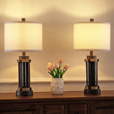 Antique Bronze Small Table Lamps, Hunter Bronze Modern Usb Accent Table Lamps