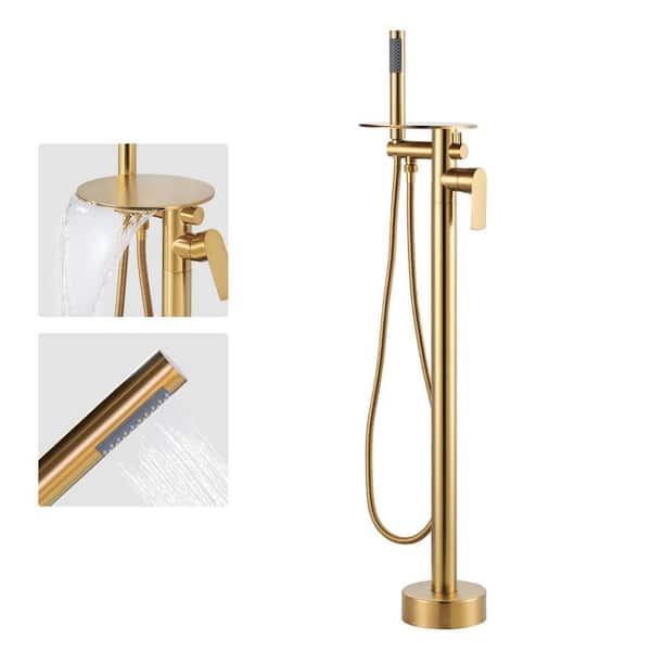 Single-Handle Freestanding Tub Faucet with Handshower in. Brushed Gold
